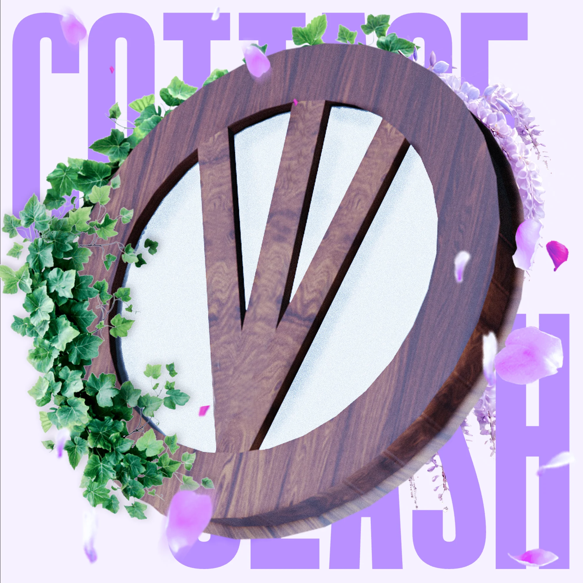 Cottage Clash wooden logo with ivy and wisteria