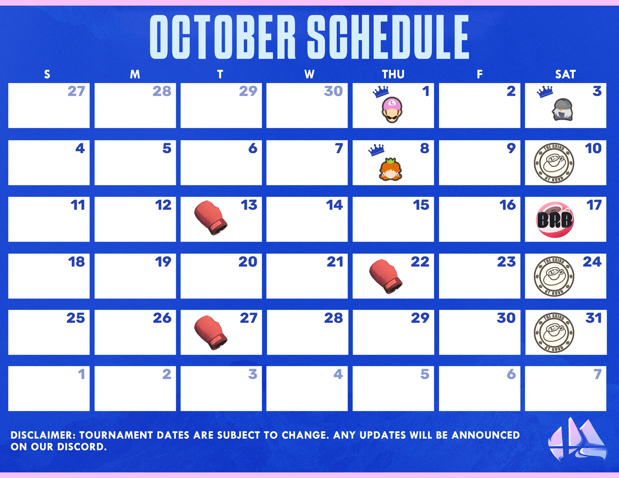 Boone Smashes October schedule calendar