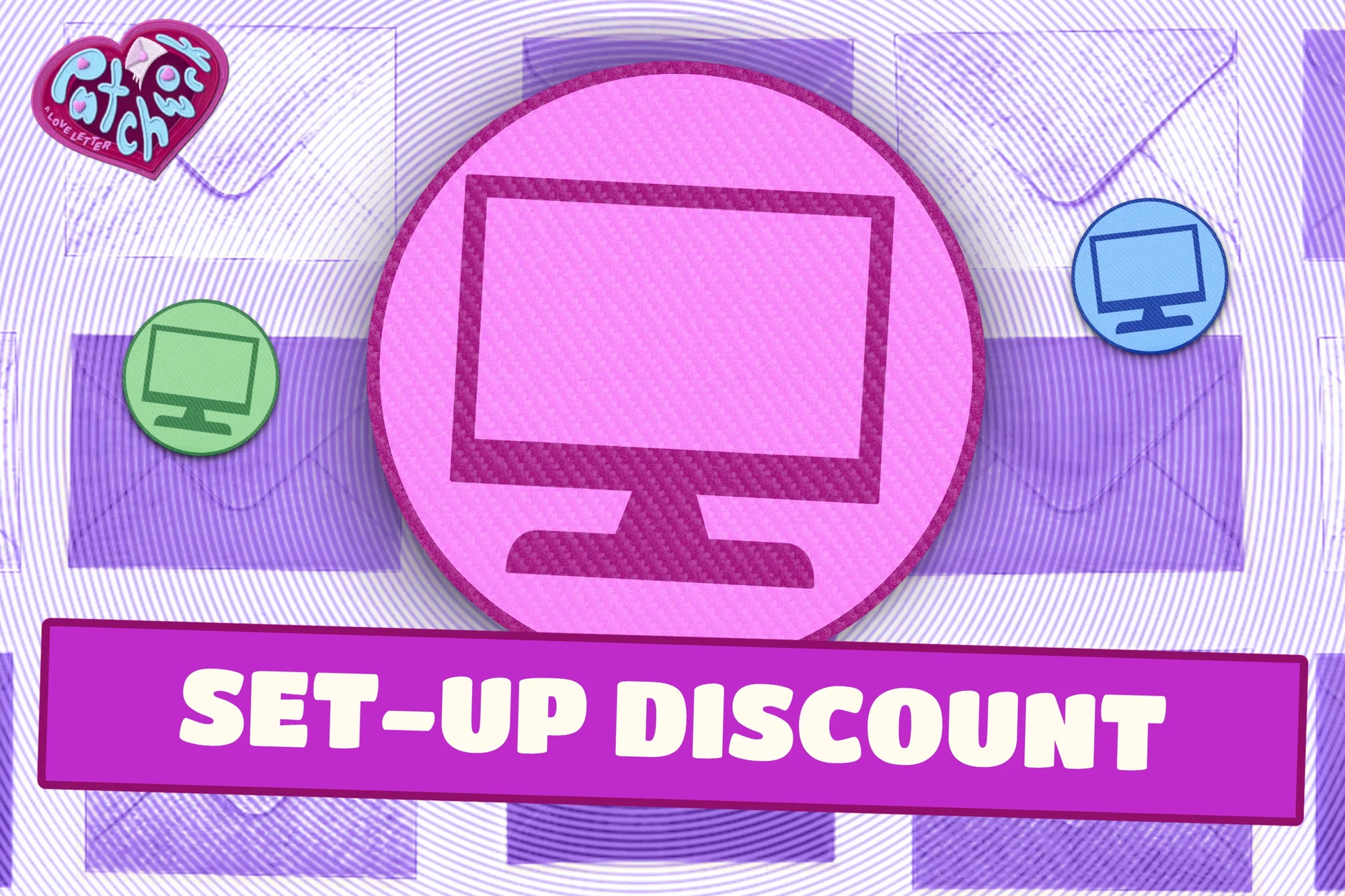 Set-up discount infographic with a monitor icon