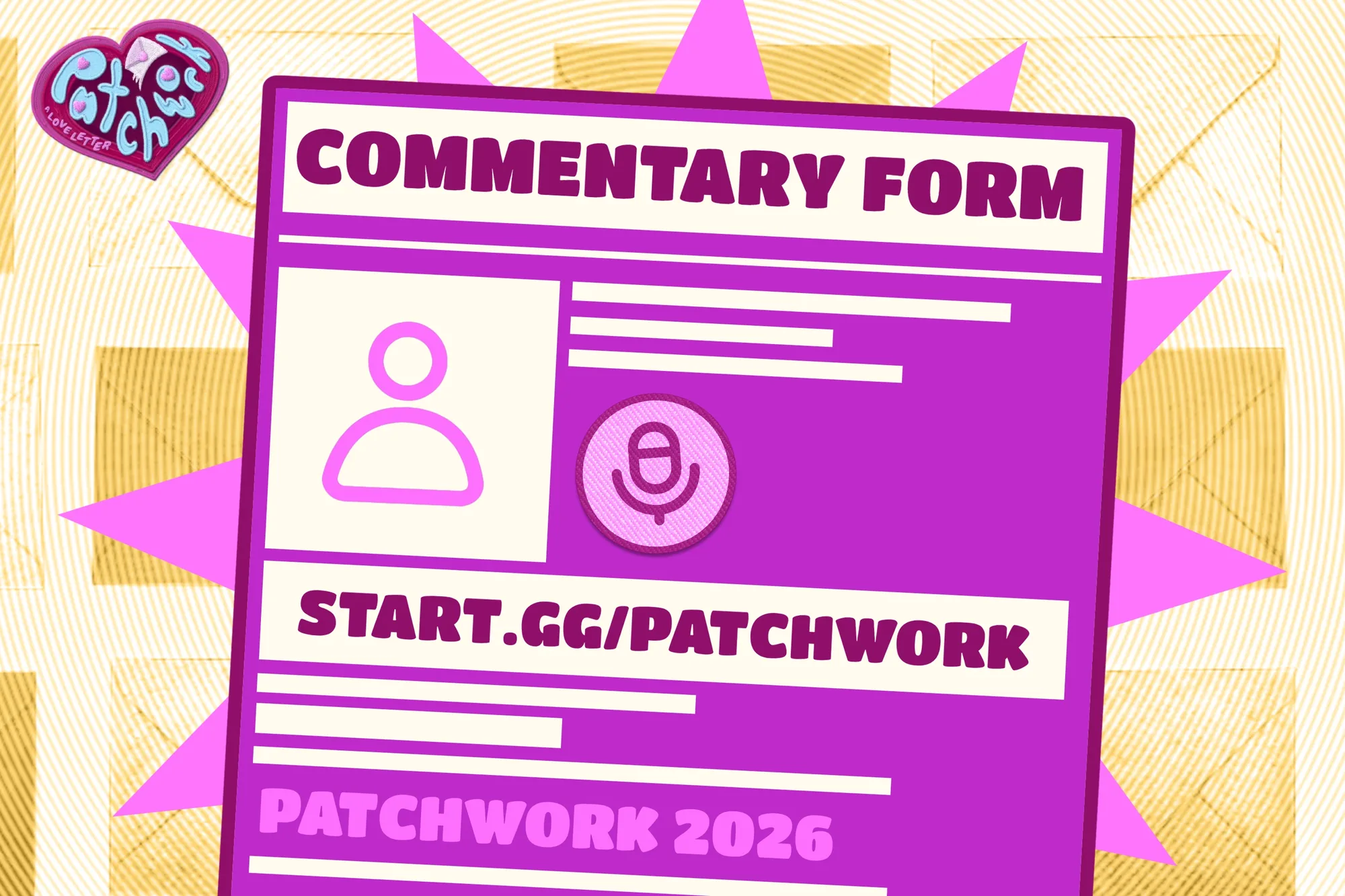 Commentary form infographic for start.gg/patchwork