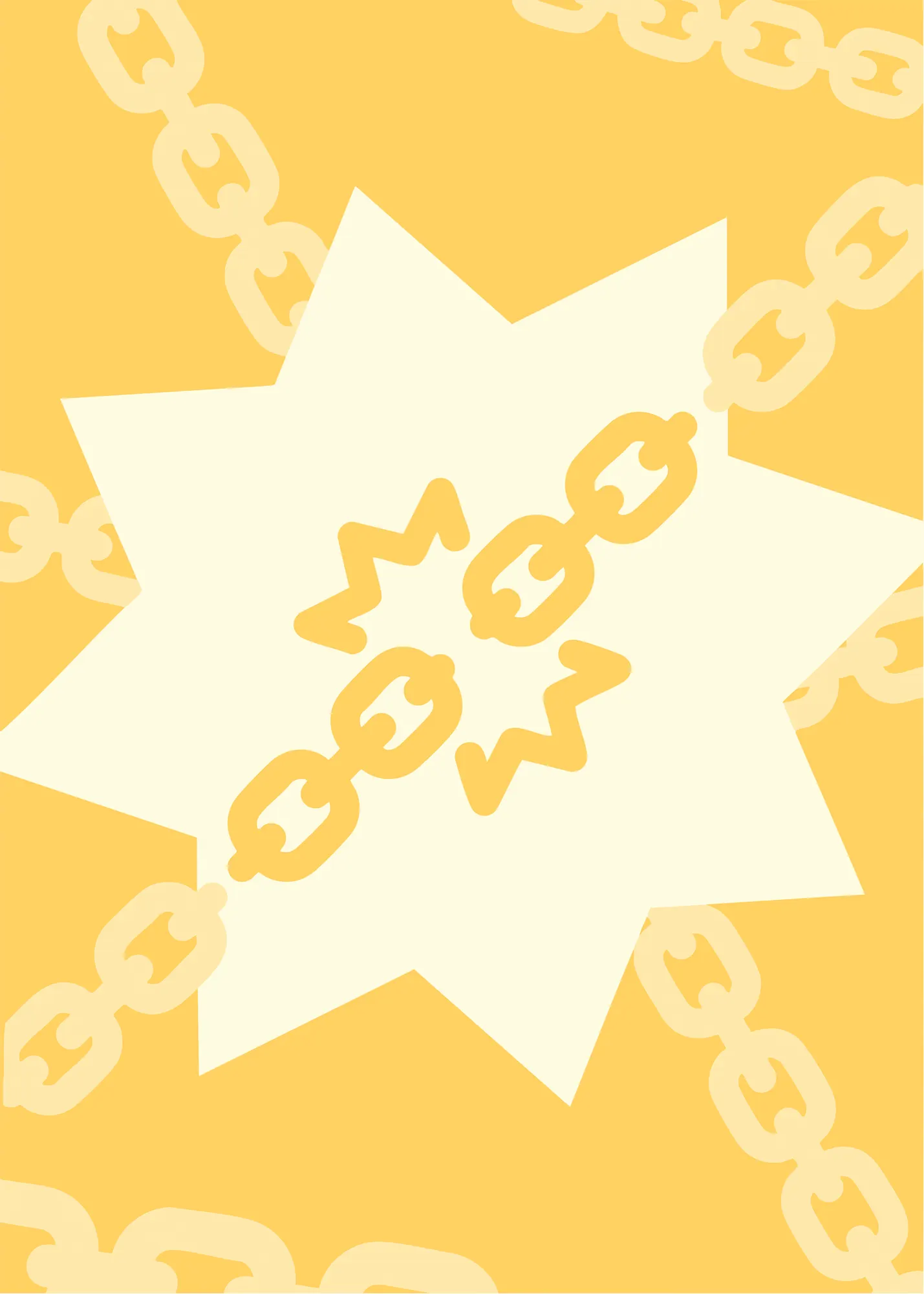 Temporary Ban card design with chains on a yellow starburst